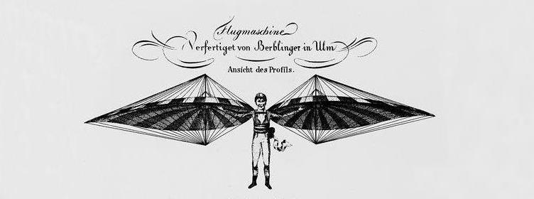 Historische Zeichnung von Berblingers Flugmaschine